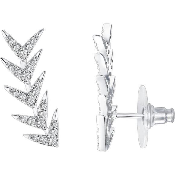PAVOI 14K Gold Plated Cubic Zirconia Ear Crawler Earrings - Faux Diamond Arrow - Picture 1 of 6